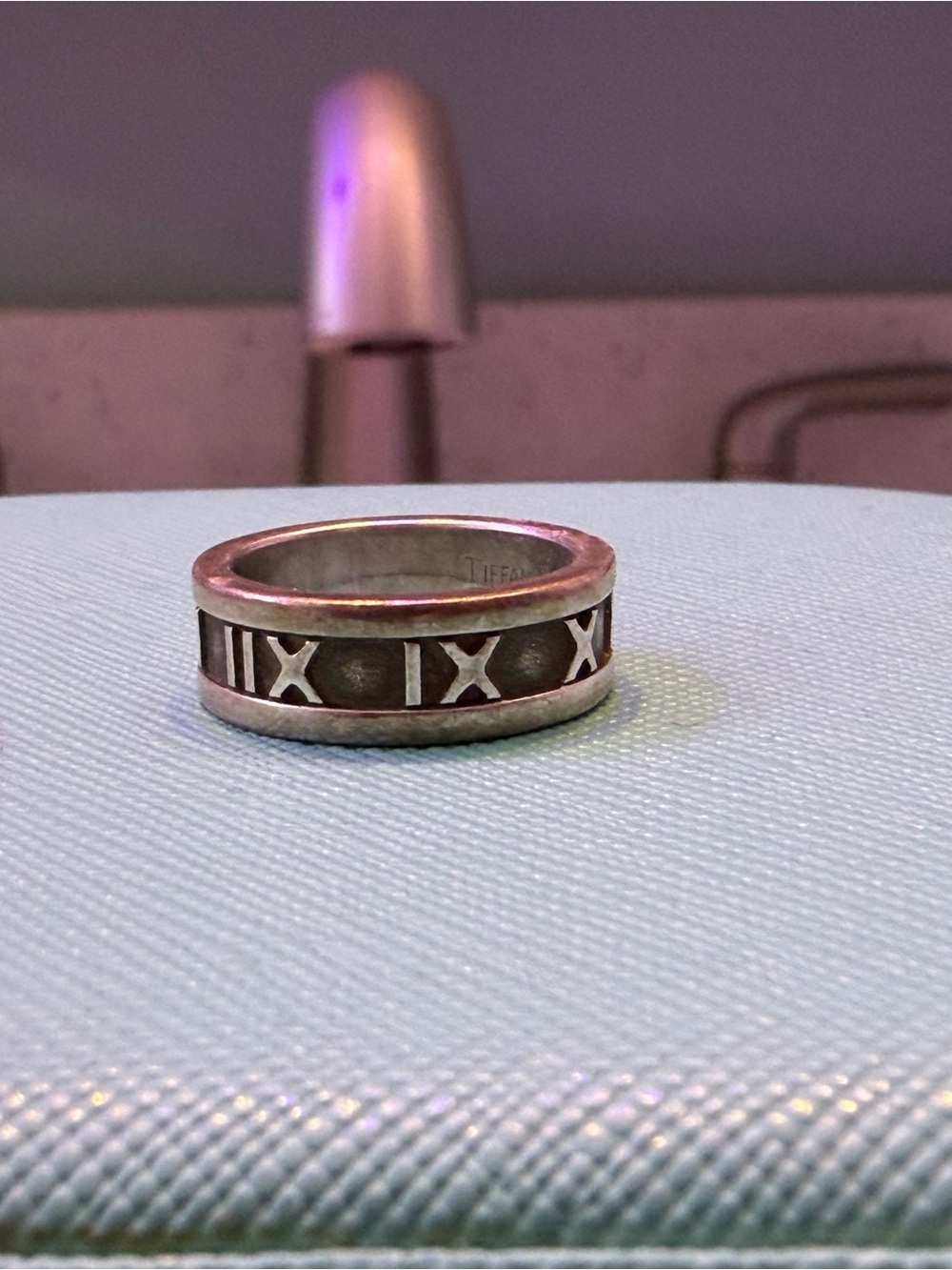 Tiffany & Co. Sterling Silver Women's Roman Numeral Band - Black Inlay